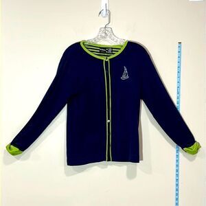 Blue & Green Nautical Button Up Sweater By Erika Collection. Size Large.